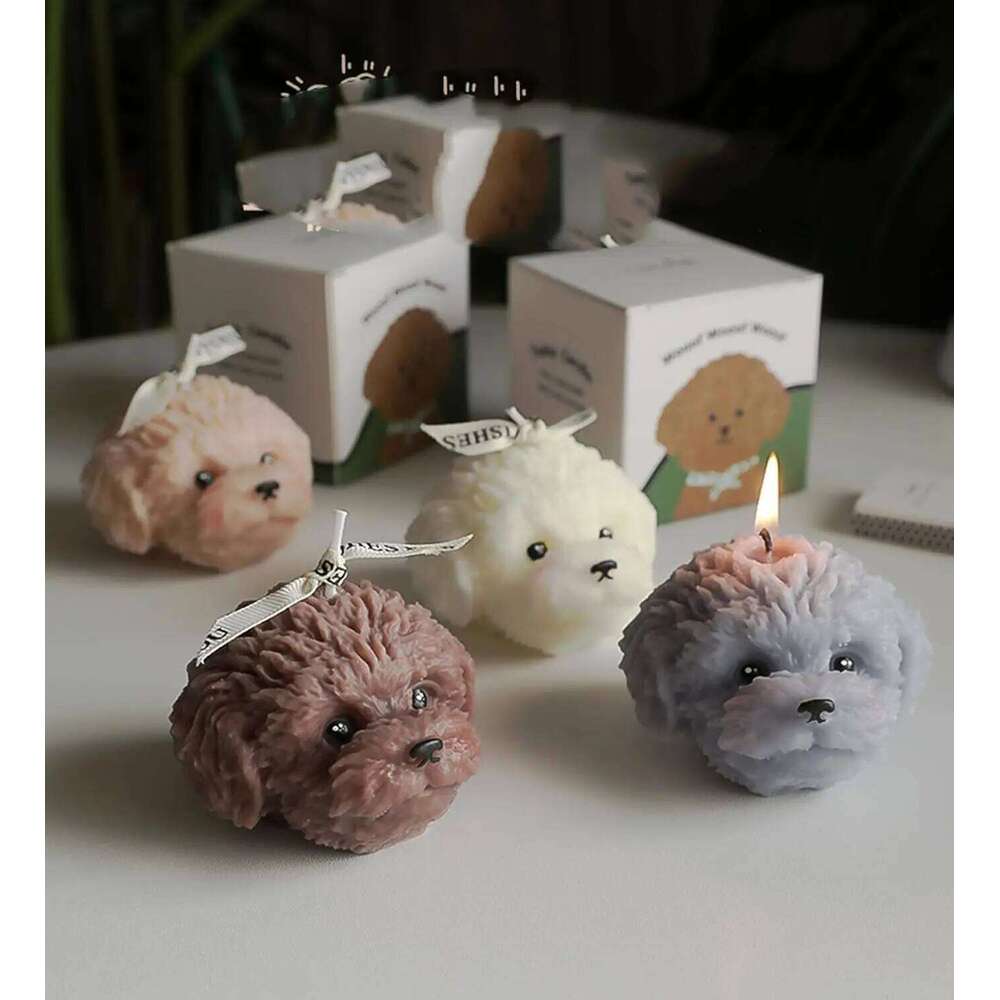 3D Teddy Dog Head Scented Cute Puppy Animal Aromatherapy for Home Decor Natural Soy Wax Candles Holiday Gifts S260204
