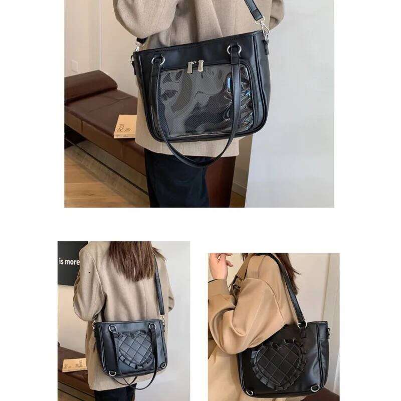 JIAERDI Harajuku Aesthetic Black Itabag Women Heart Bow Casual Shoulder Backpack Ladies Jk Uniform Transparent Handbag Wallet C260204