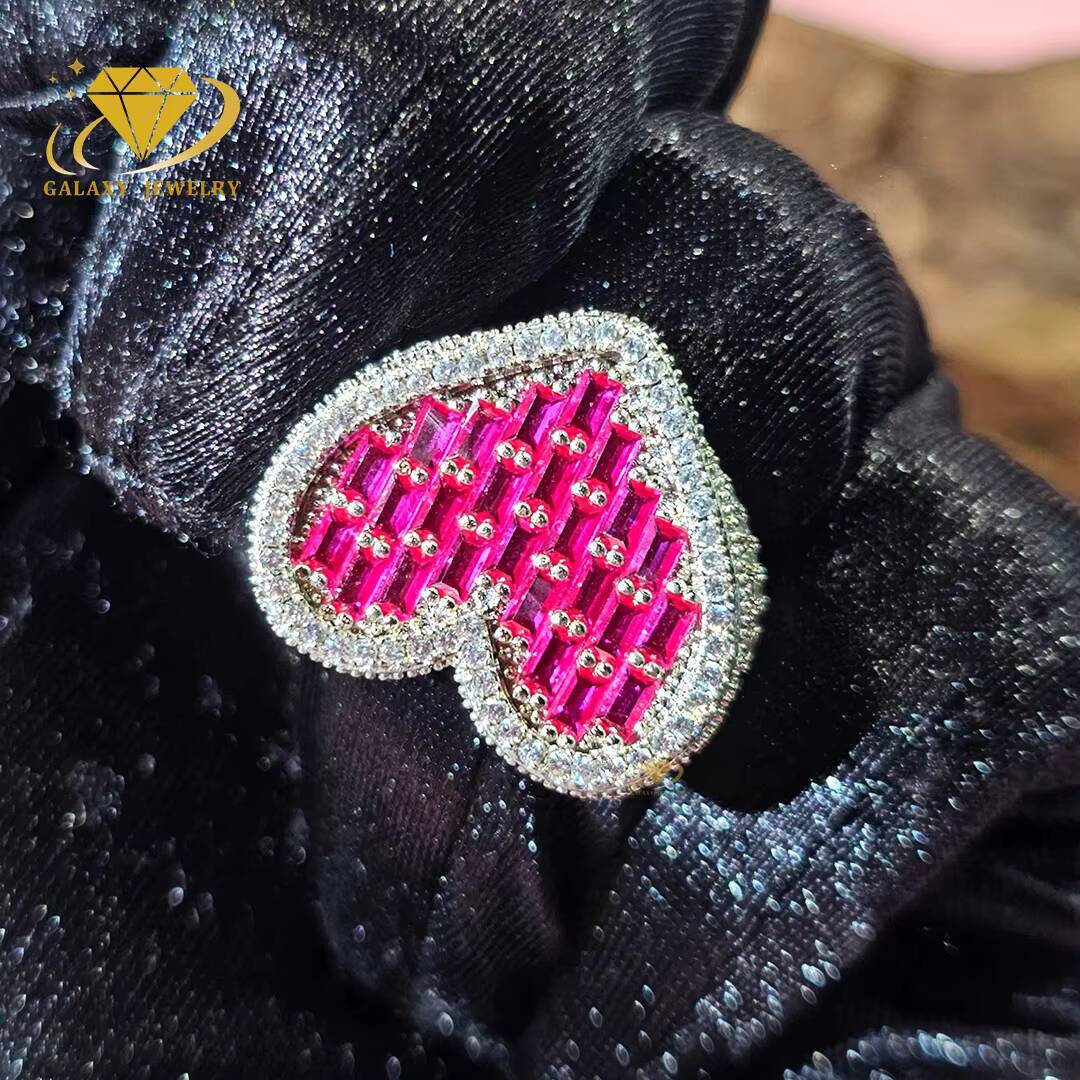 Fine Jewelry Fashion Heart Shape Ring Women Iced Out Moissanite 925 Silver Gift Custom Diamond Heart Finger Rings