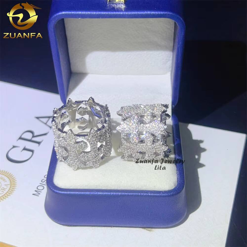 Pass Diamond Tester Hip Hop Iced Out Cross 925 Sterling Silver Mens Certified GRA Moissanite Ring
