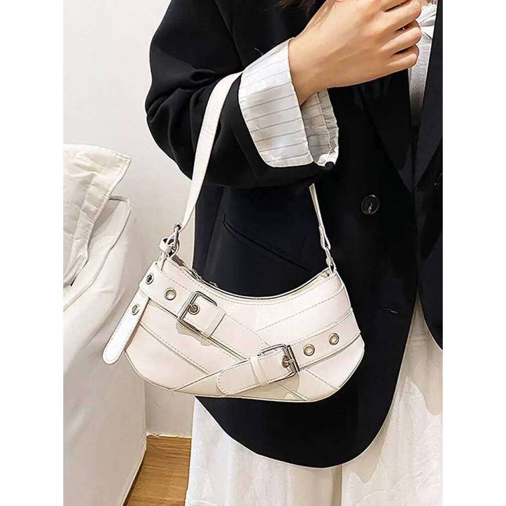 Y2K Punk Shoulder Vintage Maillard Style Belt Design Crossbody Bag Retro Edgy Underarm Purse for Women C260204