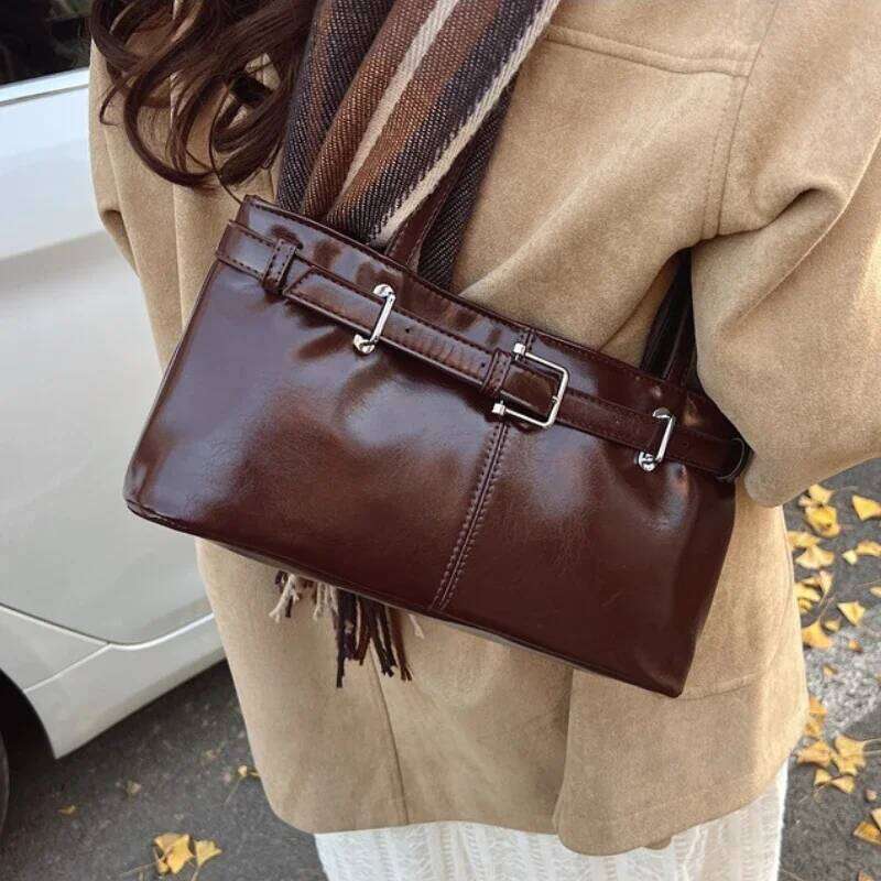 Y2K Vintage Lady Underarm Stylish Zipper Shoulder Bags Retro Pu Leather Commuting Bag for Women Handbags bolso mujer C260204