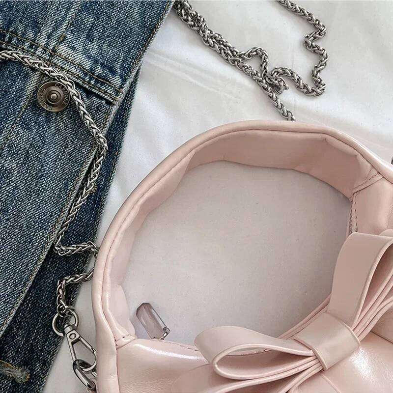 Texture Soft Leather Bow Party Handbag Summer Women Versatile Chain Crossbody Sweet Girls Simple One Shoulder Bags C260204