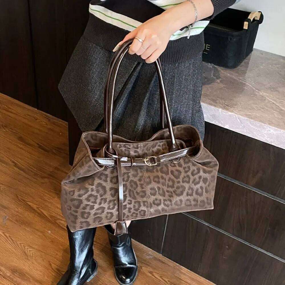 Korean Hasp Closure Shoulder Solid Color PU Leather Leopard Print Handbag Bohemian Style Tote Bag Underarm Packs Women C260204