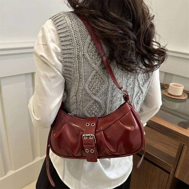Retro Designer Armpit Pu Leather Gothic Y2k Shoulder Bag Vintage Cross Body Spicy Girl Handbag Female Purses C260204