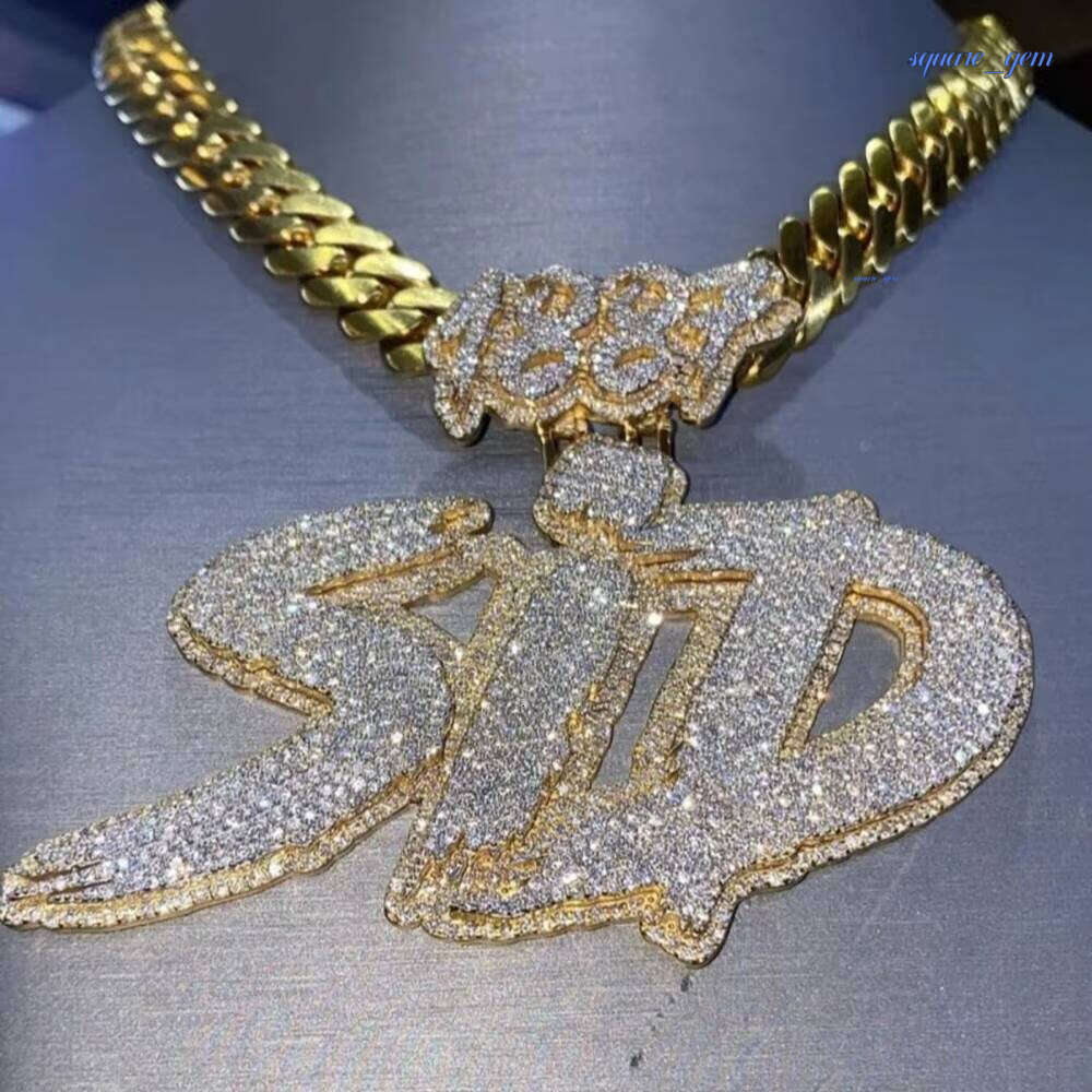 Hip Hop Jewelry Mens Iced Out Custom Letter 925 Sterling Silver VVS Moissanite Diamond Number Name Initial Logo Pendant