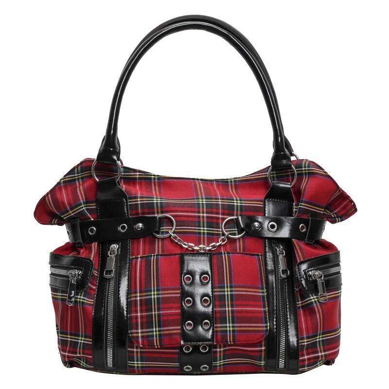 Fashion Check Pattern Gothic Punk Tote Large Capacity Rivet Belt Design Women's Casual Commuter Shoulder Hand-held Bag C260204