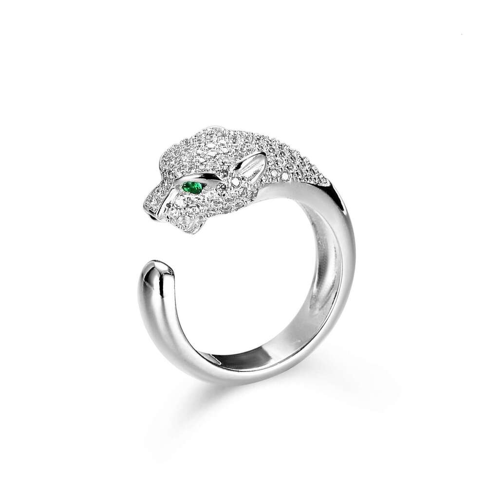 Gold Full Diamond Leopard Head Open for Women, Light Luxury, Elegant, Exquisite, Unique, Non-Fading Index Finger Ring