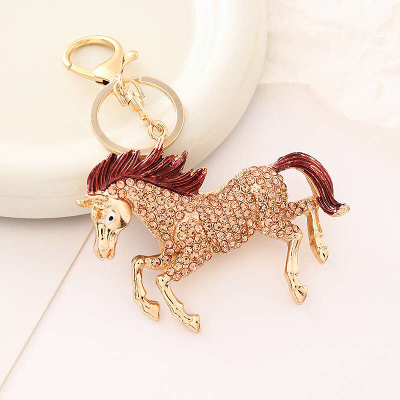 European and American Cartoon Pendant Oil Drop Inlaid Diamond Creative Keychain Metal Zodiac Horse Ornament