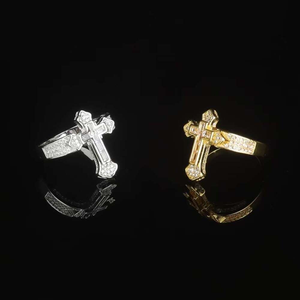 Cross-shaped Hip-hop Trendy Men's Super Flash T Cubic Zirconia Ring