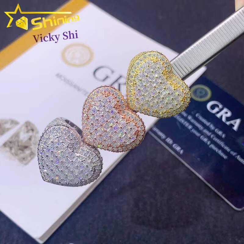 Hip Hop Jewelry New Design Heart Shape Iced Out Moissanite Diamond Ring 925 Silver Pass Diamond Tester