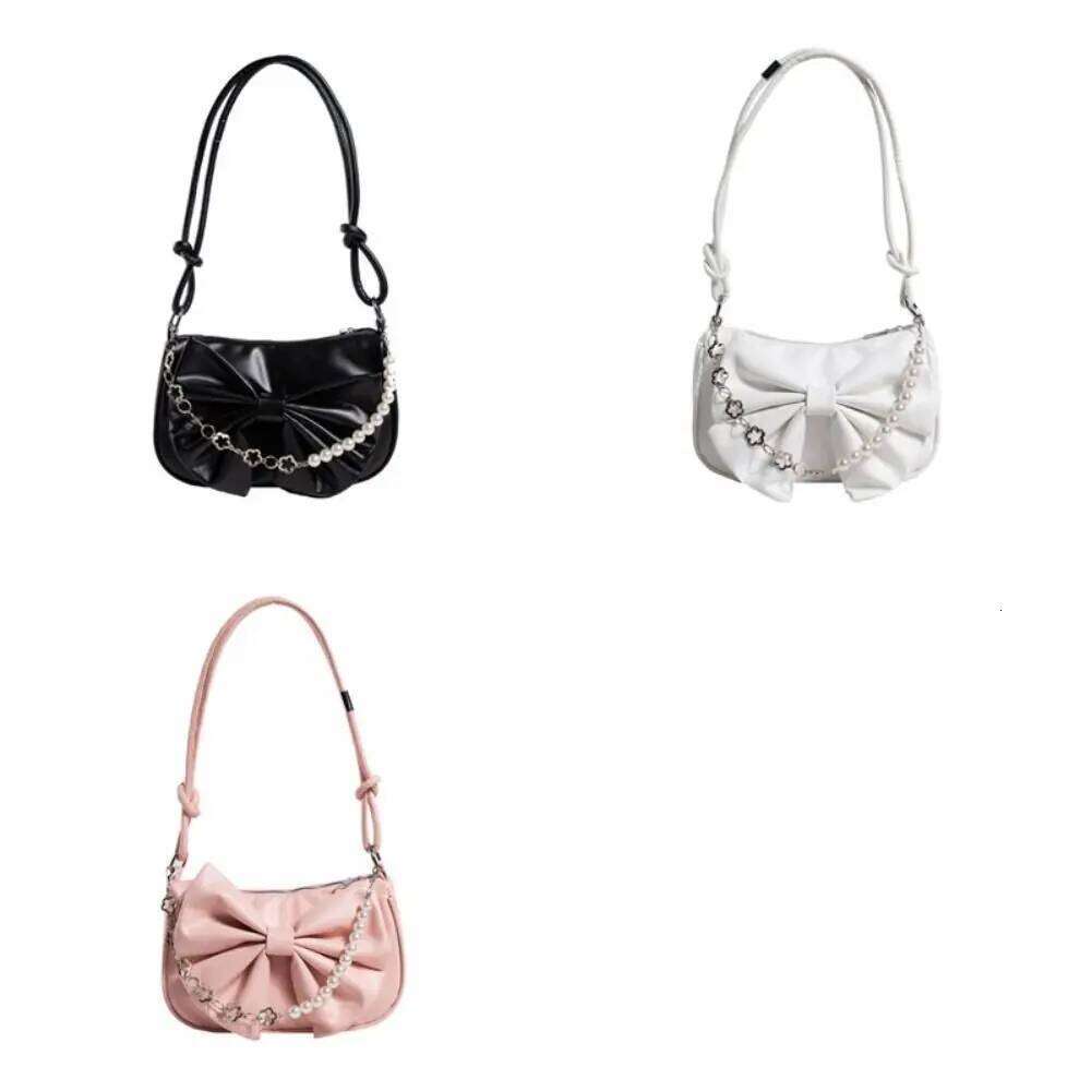 Casual PU Leather Bowknot Shoulder Pearl Solid Color Women Underarm Bag Korean Style Large Capacity Bow Handbag Shopping C260204
