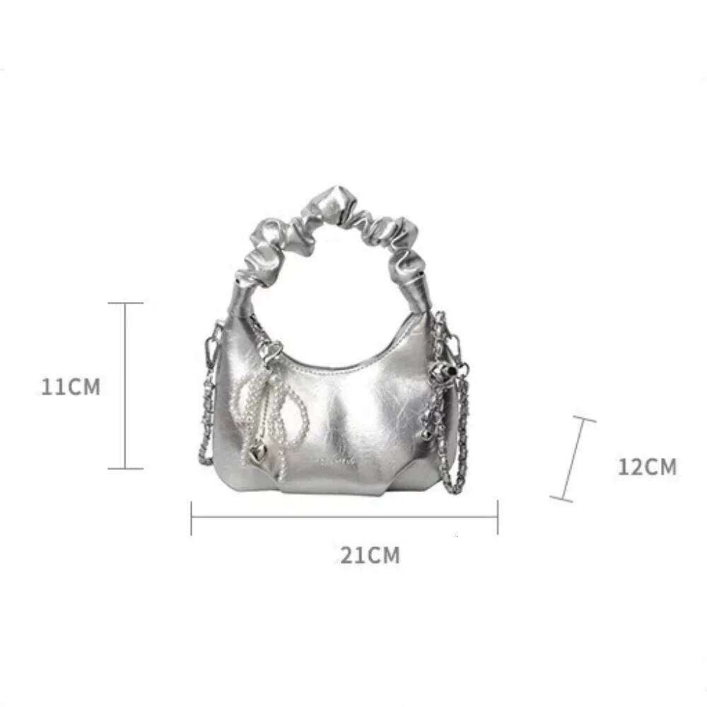 Fashion Pleated Handle Design Underarm Bags Pu Leather Y2K Crossbody Bag Adjustable Strap Pearl Bow Handbag Ladies C260204