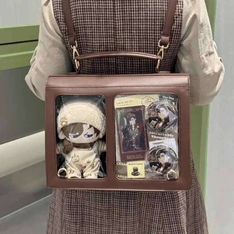 PU Leather Japanese Brown Ita Backpacks Transparent Jk Lolita Pain Flap Pocket Student Shoulder Bags Preppy Style Bag Girls Z260202