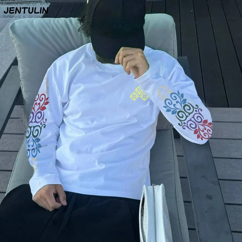 High Quality Mens Korean Style Comfortable Breathable Round Neck Long Sleeved T-shirt Summer Fashion Printed Outdoor Top 260118