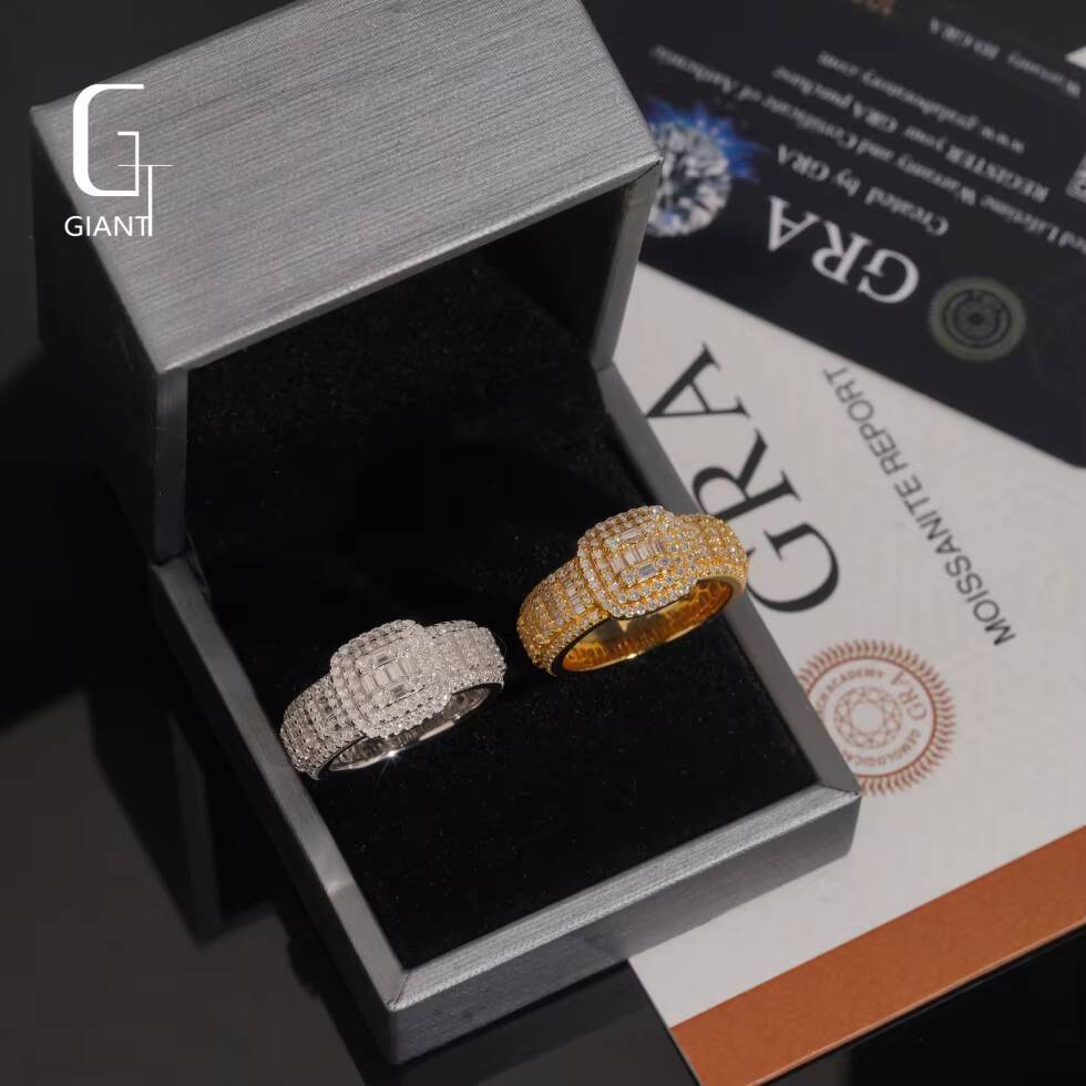 GRA Custom Jewelry Emerald Cut Hip Hop VVS Moissanite Diamond Rings D 925 Sterling Silver Moissanite Rings for Men Accessories