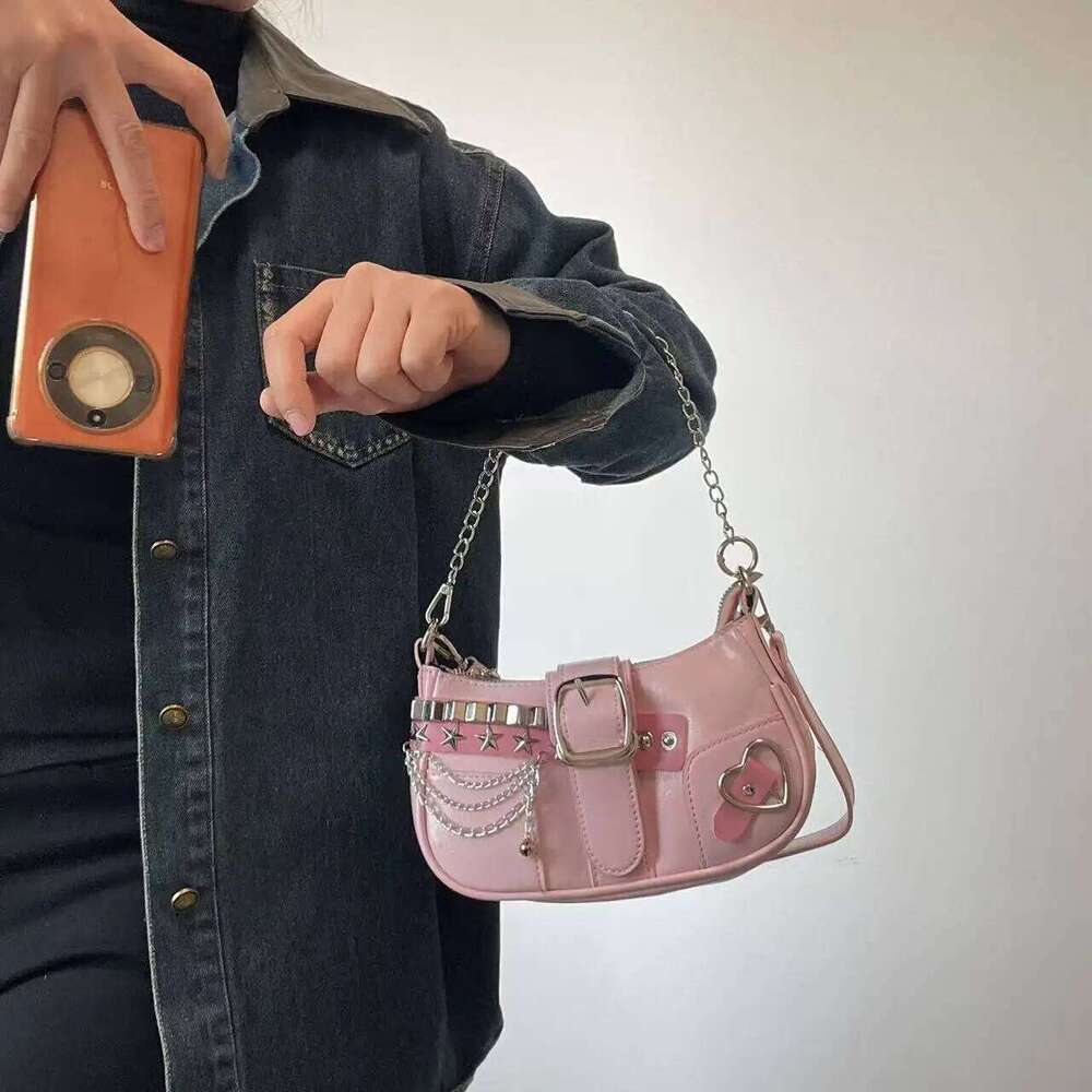 Y2k Women's Korean Style Shoulder Bag with Detachable Chain Strap Star Accents Zipper, PU Crossbody Bag, Versatile Travel Purse C260204