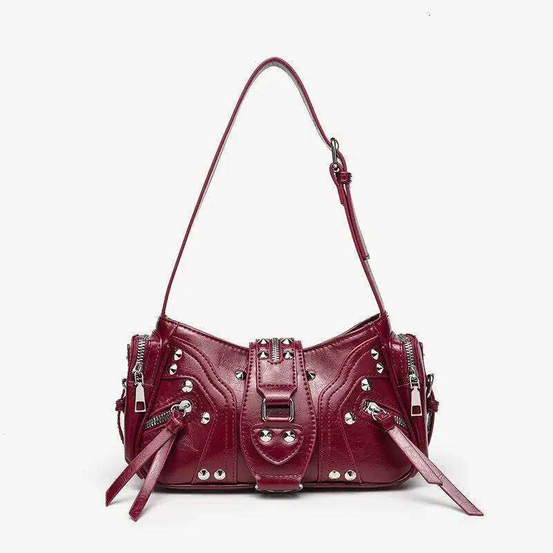 Hot Girl Y2K Rivet Underarm Women Edgy Leather Large Capacity Biker Bag Ladies Fashion Harajuku Versatile Shoulder Bags Chic C260204