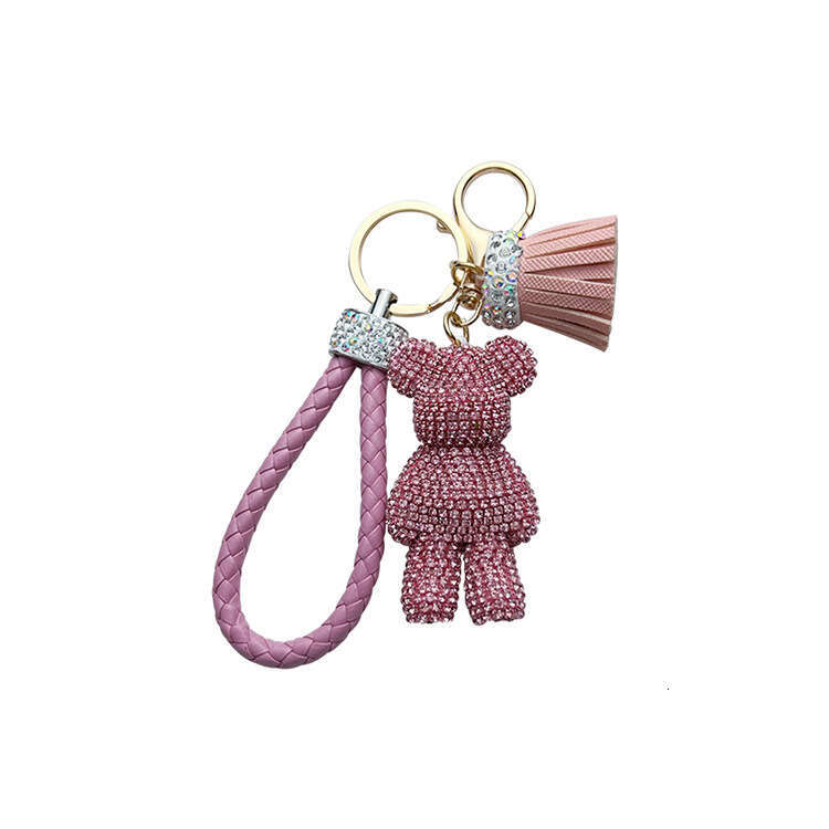 Personalized Full Diamond Little Violent Bear Cute Braided Rope Tassel Car Keychain Exquisite Gift Pendant