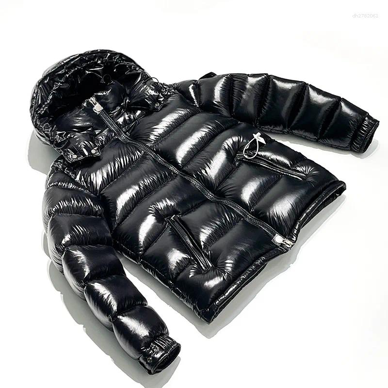 Men's Down Winter Bright Men Fashion Casual Parkas Coat Thick Warm Glossy White Duck Zipper Male Shiny Hooded Youth Women Jacket