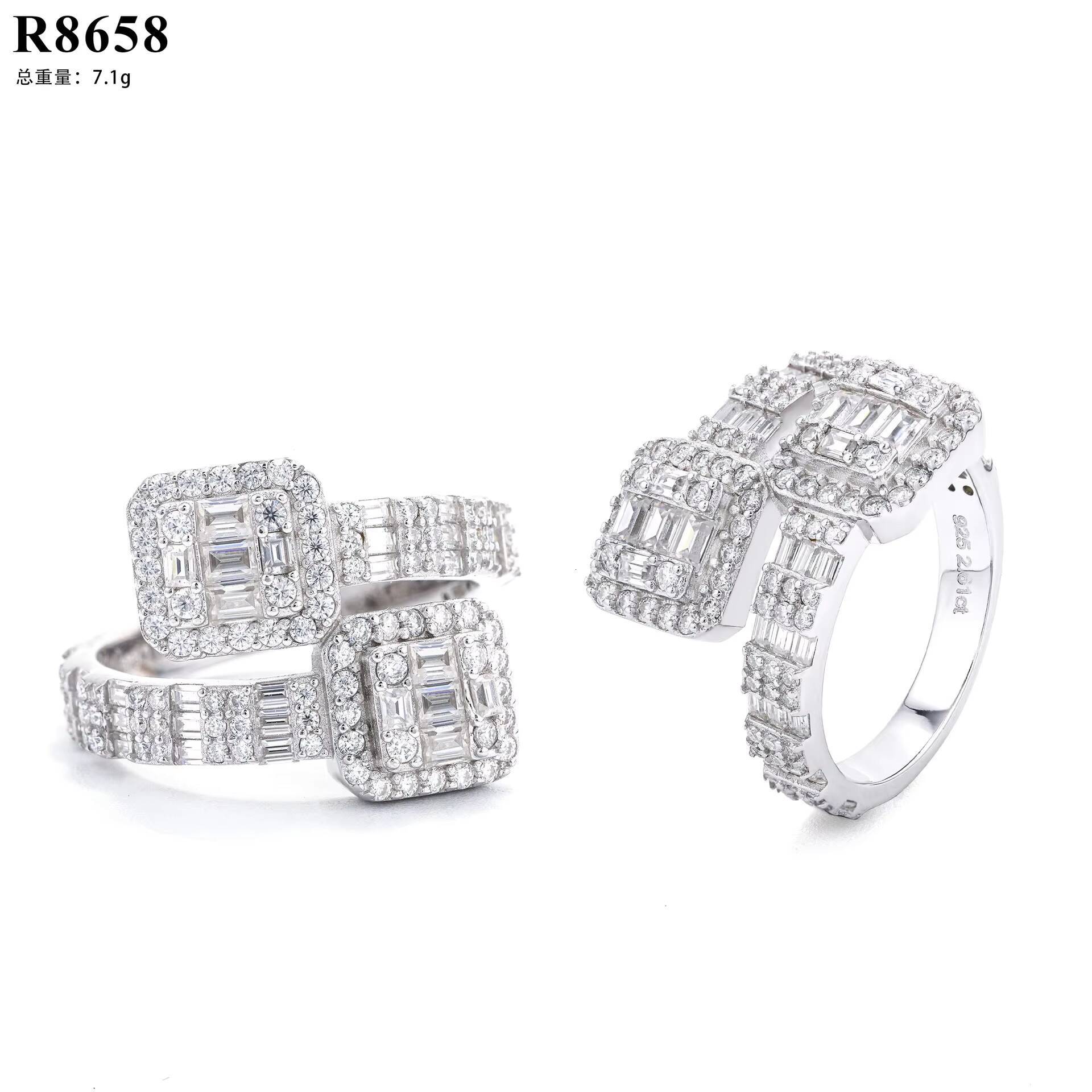 925 Sterling Silver baguette Vvs Moissanite Diamonds Shiny White Gold Plated huggies Rings