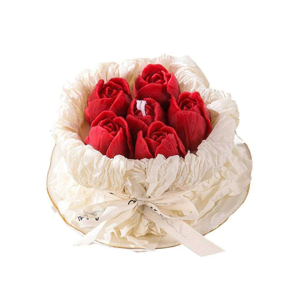 Mother's Day romantic bouquet box hand gift handmade scented tulip rose flower candle S260204