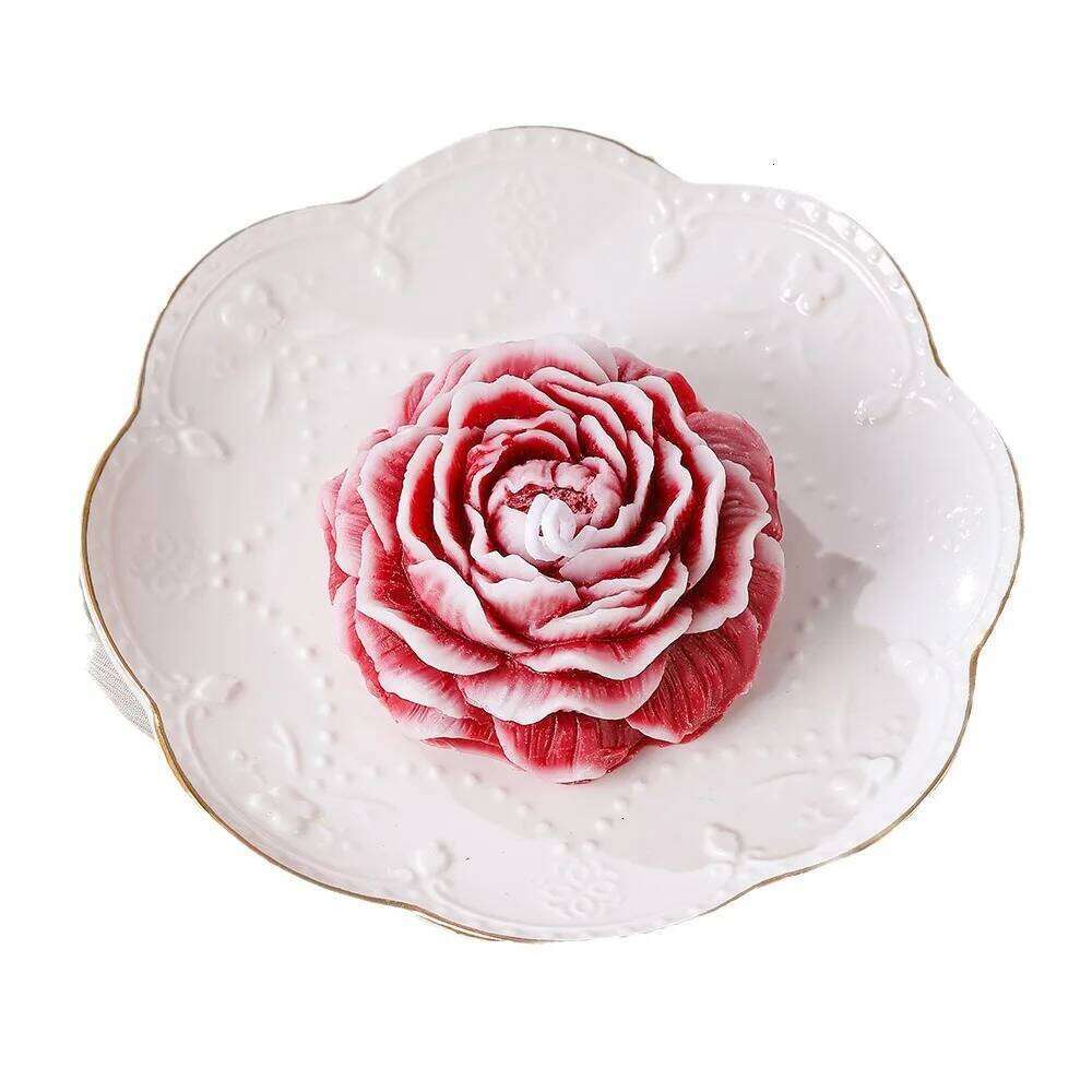 Handcrafted Gradient Simulation Desktop Atmosphere Decoration With Faux Peony And Rose Light Fragrance Candles S260204