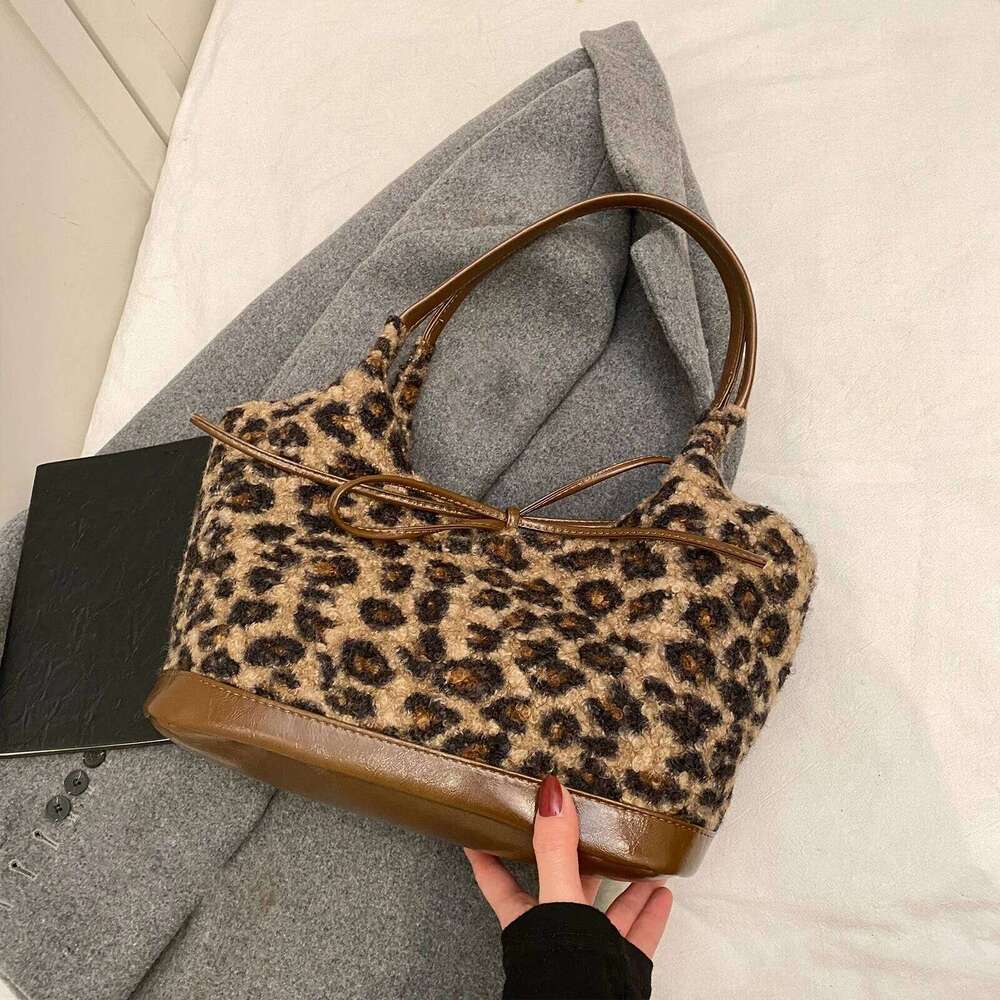 Rayon Leopard Print Shoulder Versatile Underarm with Bow Commuter Bag for Women Work Shopping Travel Daily C260204