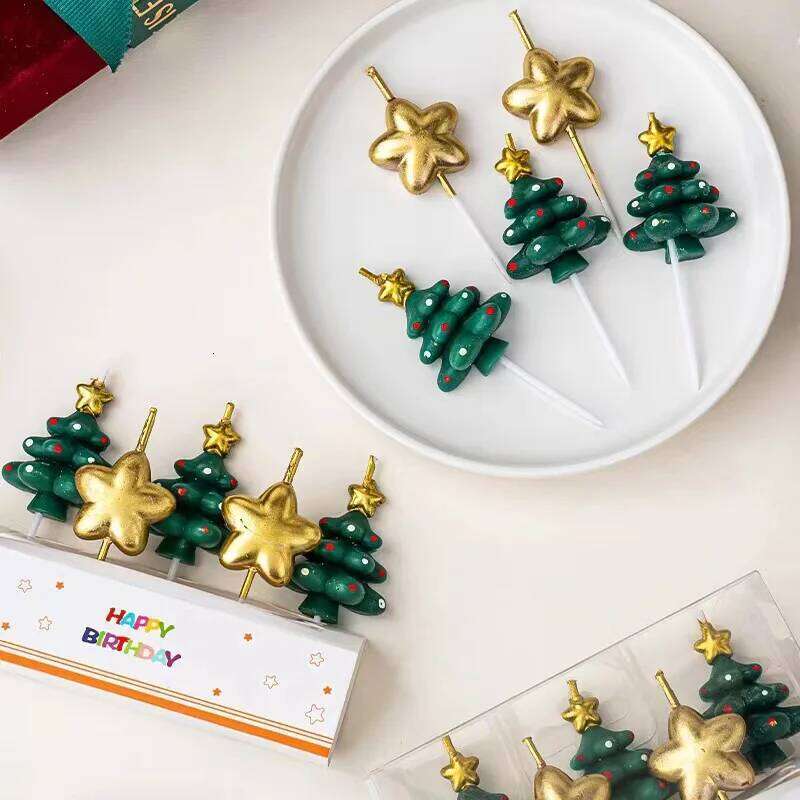 Multi-color Tree Candle Ornament Romantic Christmas Gifts General Candles Xmas 2026 New Year Creative Dress Up Plugin S260204