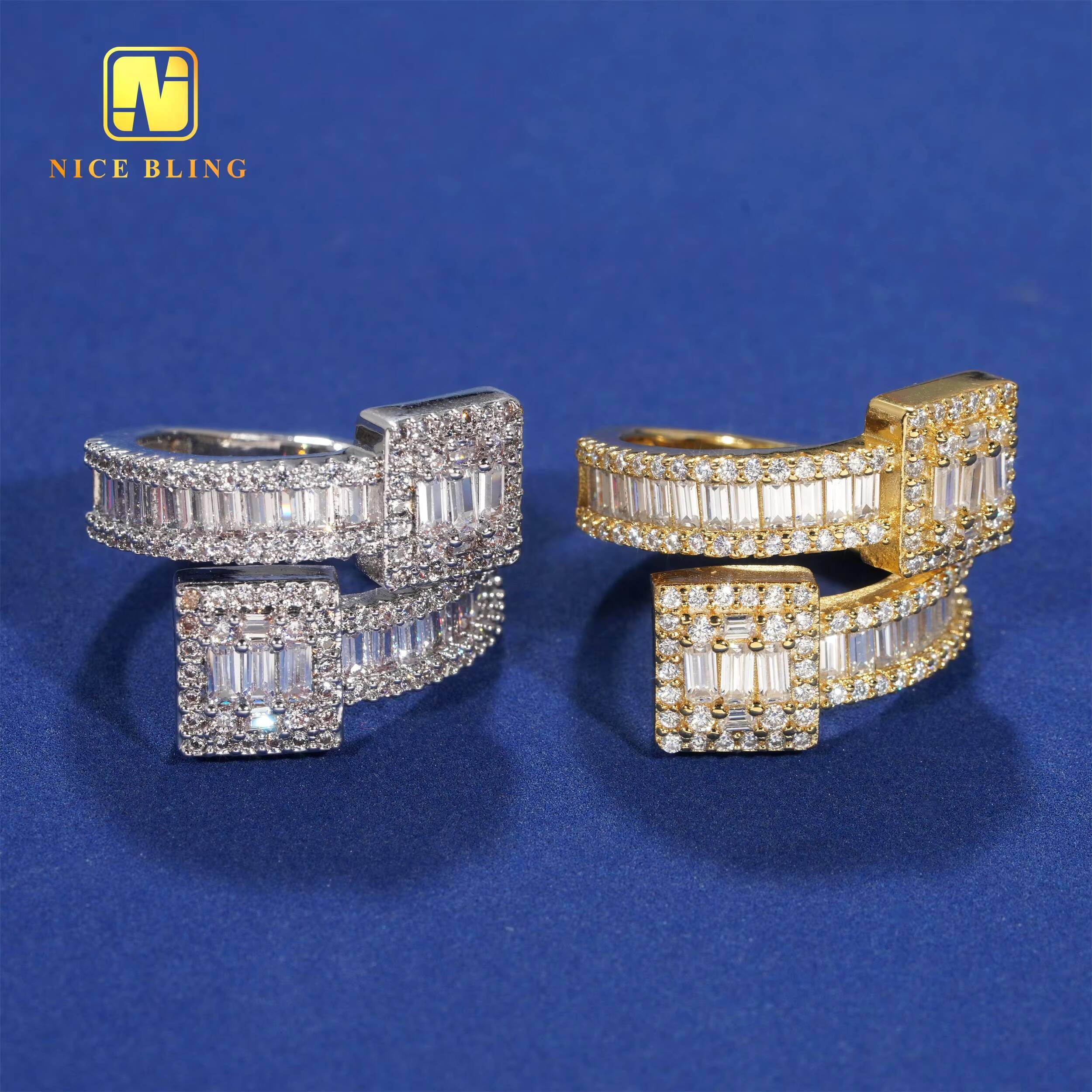 Anti Stress Hip Hop Moissanite Rings 18k Gold Plated 925 Sterling Silver Jewelry Vvvs baguette Moissanite Diamond Rings for Men