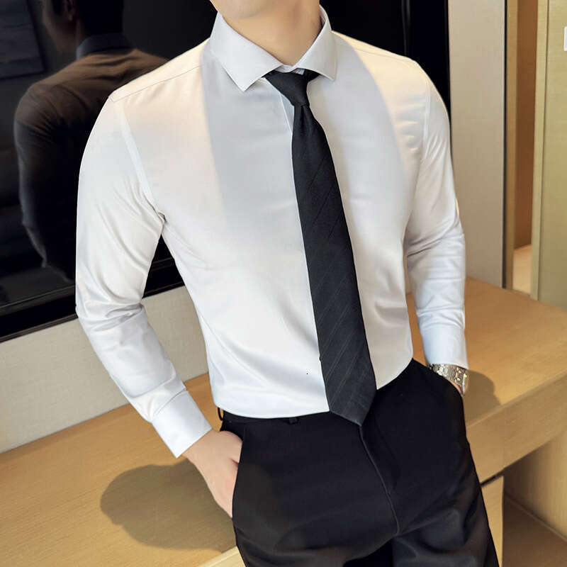 New Italian Windsor collar long sleeved shirt for men's business casual solid color shirt anti wrinkle, please refer to the product description f