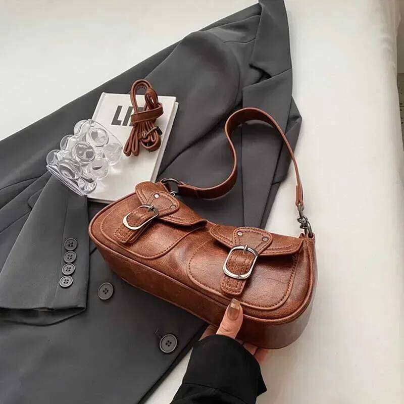 Fashion Double Pockets Design PU Leather Shoulder for Women 2026 Tend Female Crossbody Bag Underarm Bags Handbags bolsa C260204