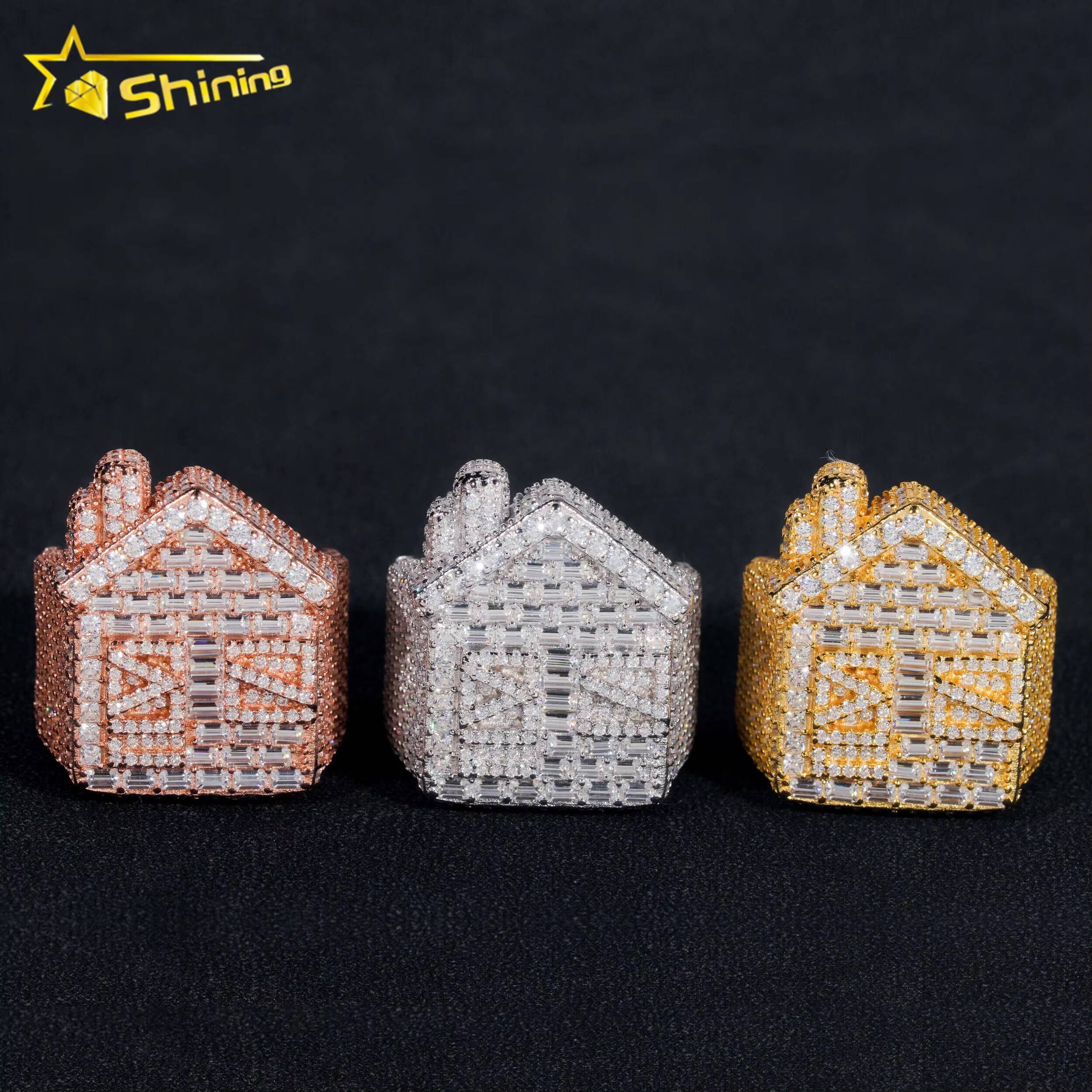 New Arrival Fashion Custom House Hip Hop 925 Sterling Silver Champion Mens Moissanite Ring