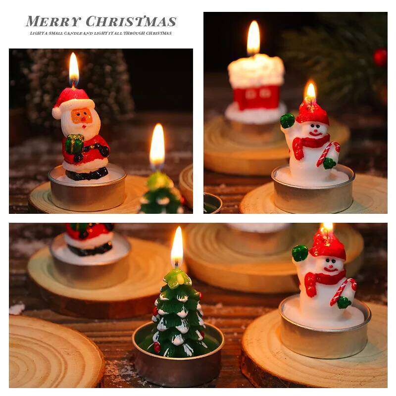 3pcs Christmas Candles Atmosphere Valentine's Day Santa Claus Snowman Xmas Tree Pine Cones Craft Gifts Party Table Decorations S260204