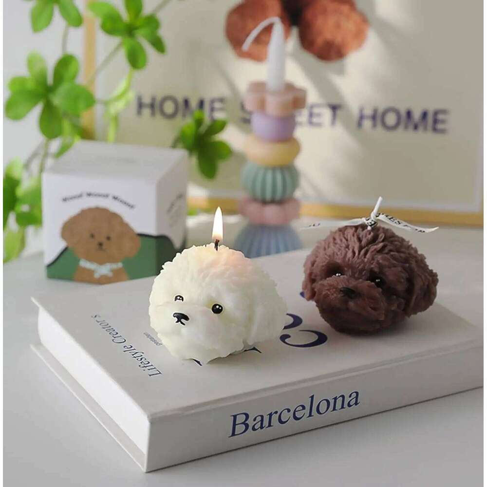 3D Teddy Dog Head Scented Cute Puppy Animal Aromatherapy for Home Decor Natural Soy Wax Candles Holiday Gifts S260204