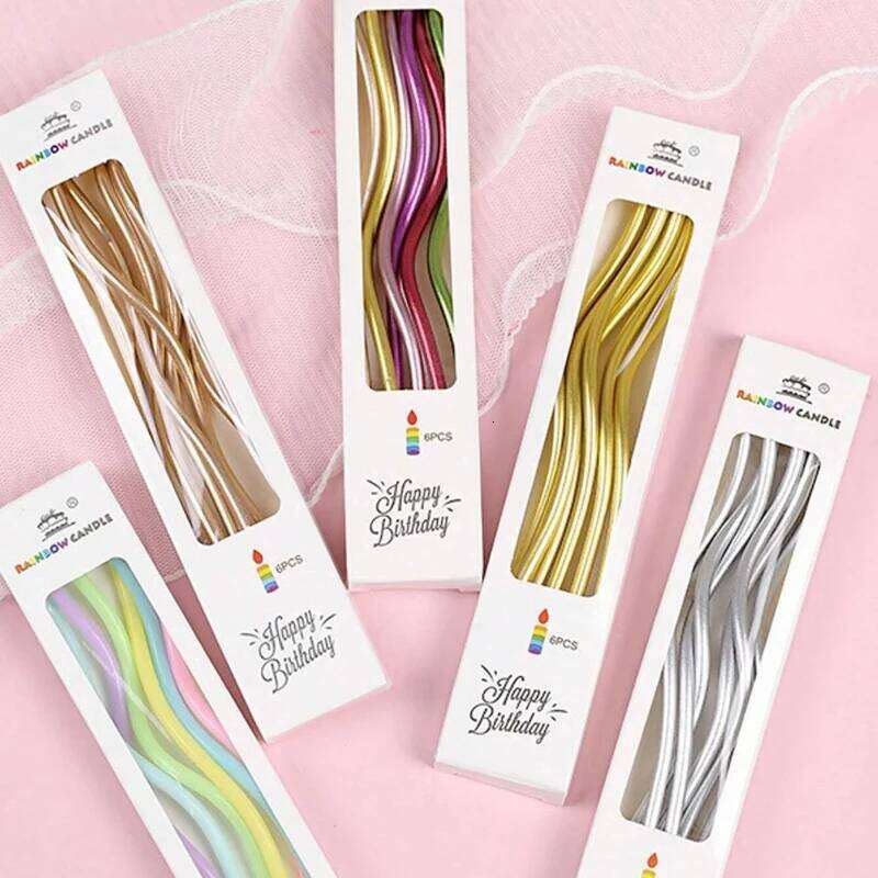 6Pcs/set Curved Cake Candles Birthday Baby Shower Gender Reveal Cupcake Decorating Candle Toppers Wedding Party Decorative S260204