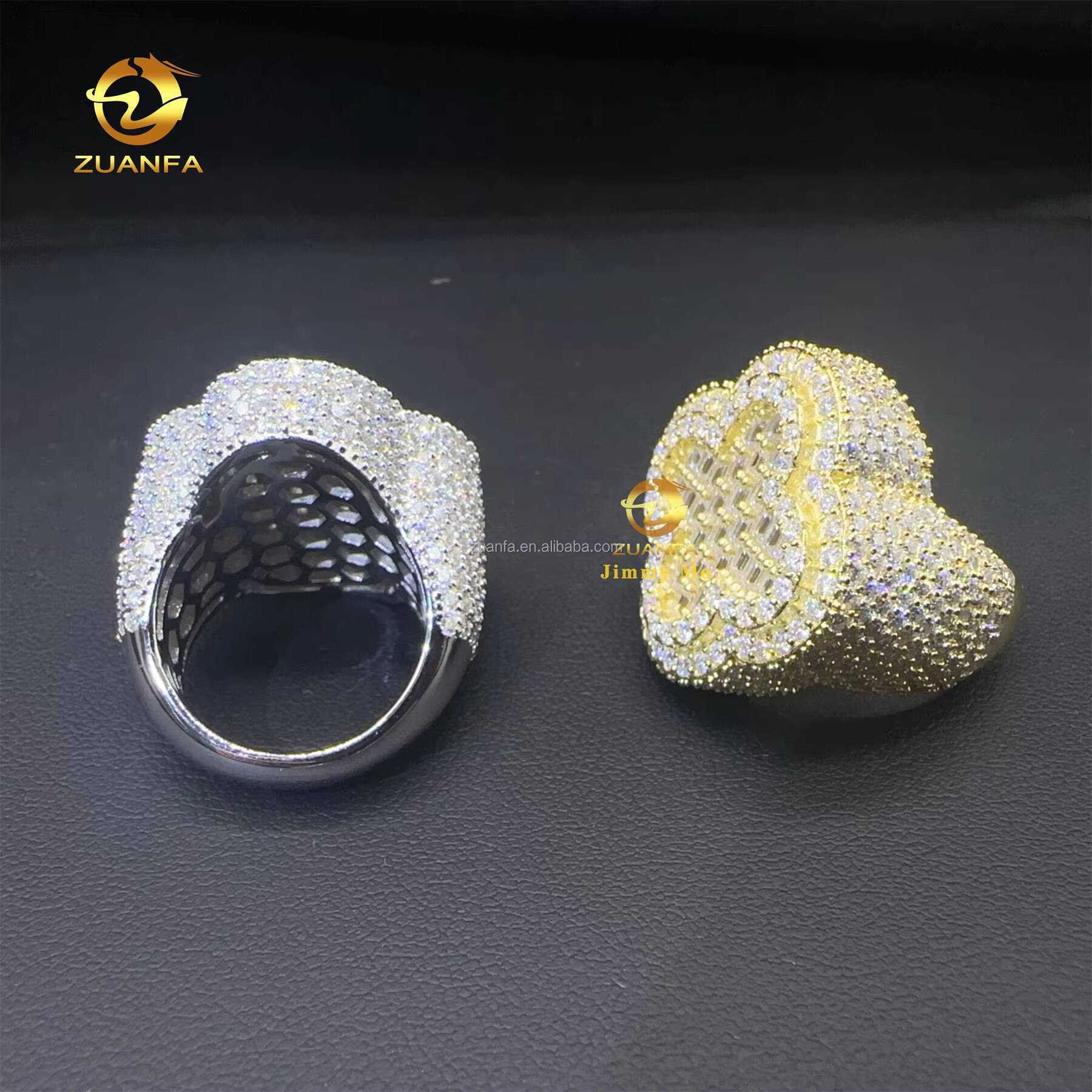 Fashion Man Jewelry Iced Out Flower Four Cleef Clover baguette Moissanite Diamond 925 Silver Hip Hop Ring for Men