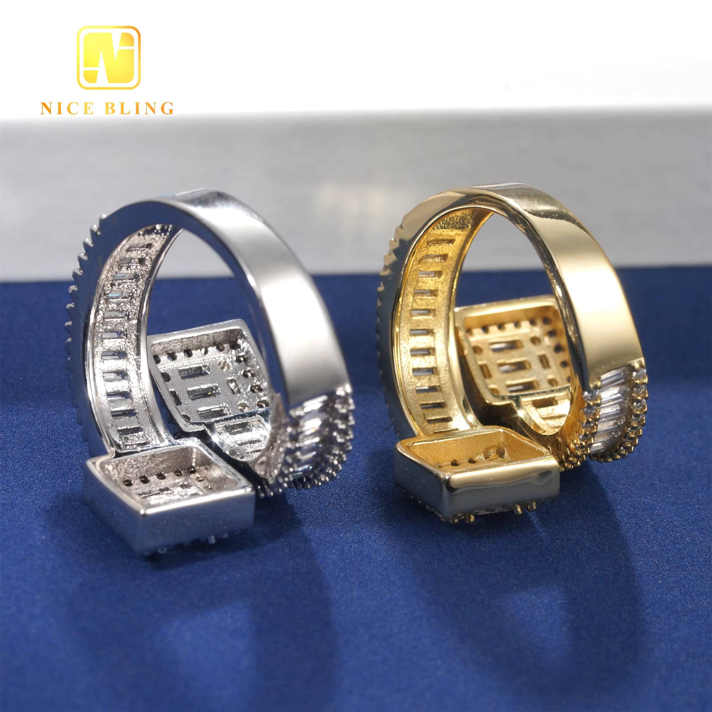 Anti Stress Hip Hop Moissanite Rings 18k Gold Plated 925 Sterling Silver Jewelry Vvvs baguette Moissanite Diamond Rings for Men