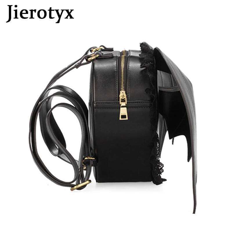 JIEROTYX Gothic Bat Wing Women Backpack Bag Black Punk Stylish School Bags for Girl Angel Wings Cute Little Devil Package Z260204