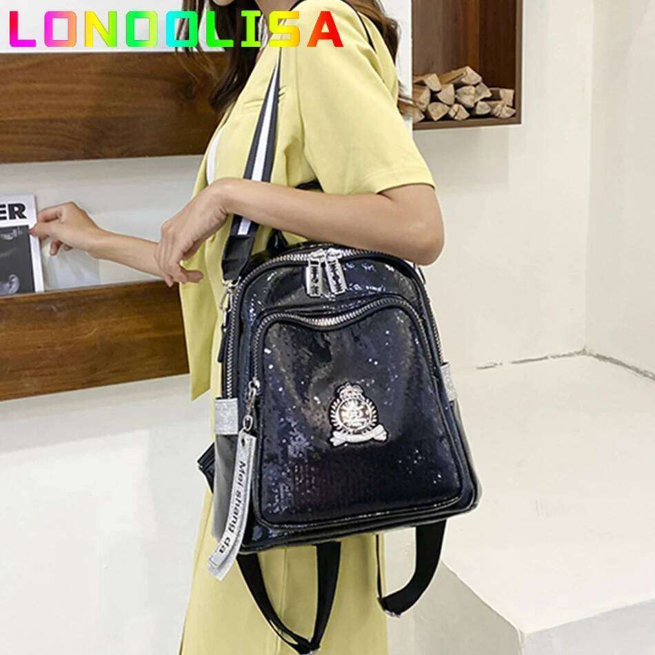 Fashion Sequins Women's Backpack High Quality Bookbag Soft Leather School Bags for Teenagers Girls 3 In 1 Ladies Travel Bagpacks Z260202