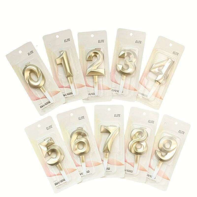 3D Gold Diamond Number Candles Large Birthday Cake Topper Wedding Anniversary Party Decorations for Home Celebration Supplies S260204