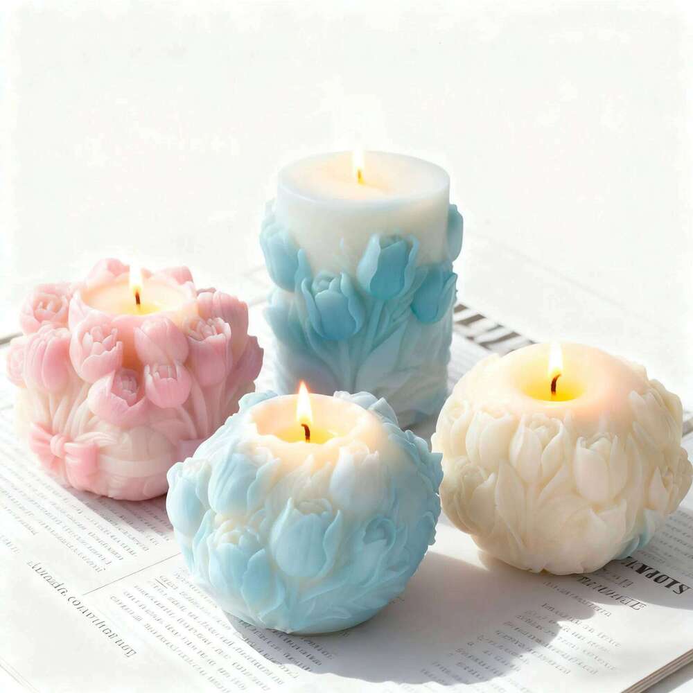 Tulip Flower Ball Candle Floral Sphere Silicone Mold DIY Aromatherapy Wax Plaster Diffuser Stone Home Decor S260204