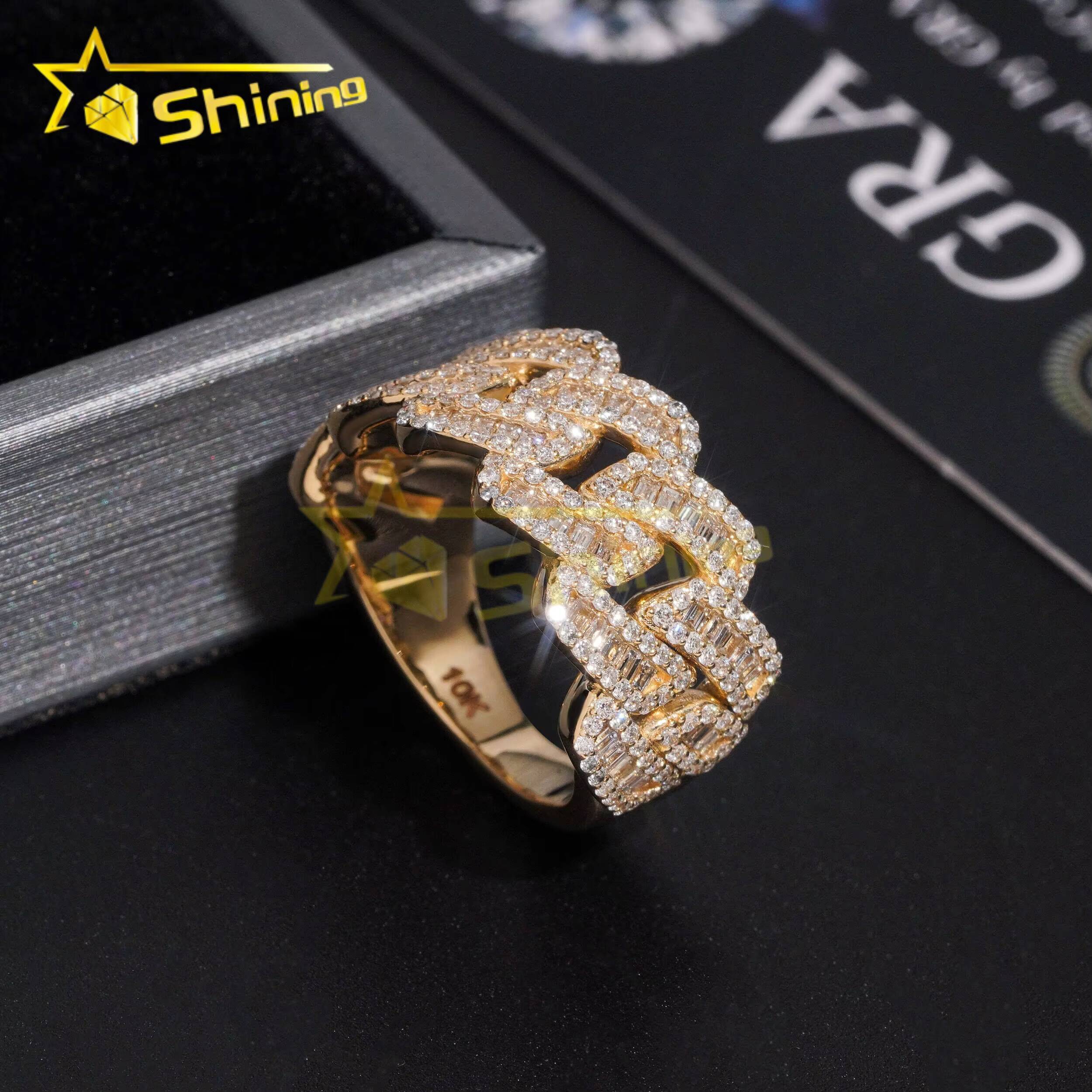 Custom Luxury 10K Real Gold HPHT Lab Diamonds Half Pave Band Hip Hop Cuban Mens Ring