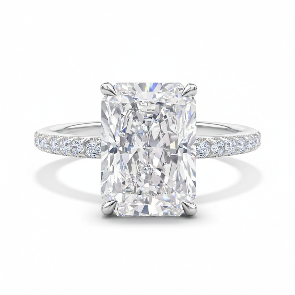 4CT Gorgeous Sparkling luxury Jewelry 925 Sterling Silver Fill Radiant Shape Lab Moissanite Diamond Party Elegant Women Wedding Engagement Bridal Ring