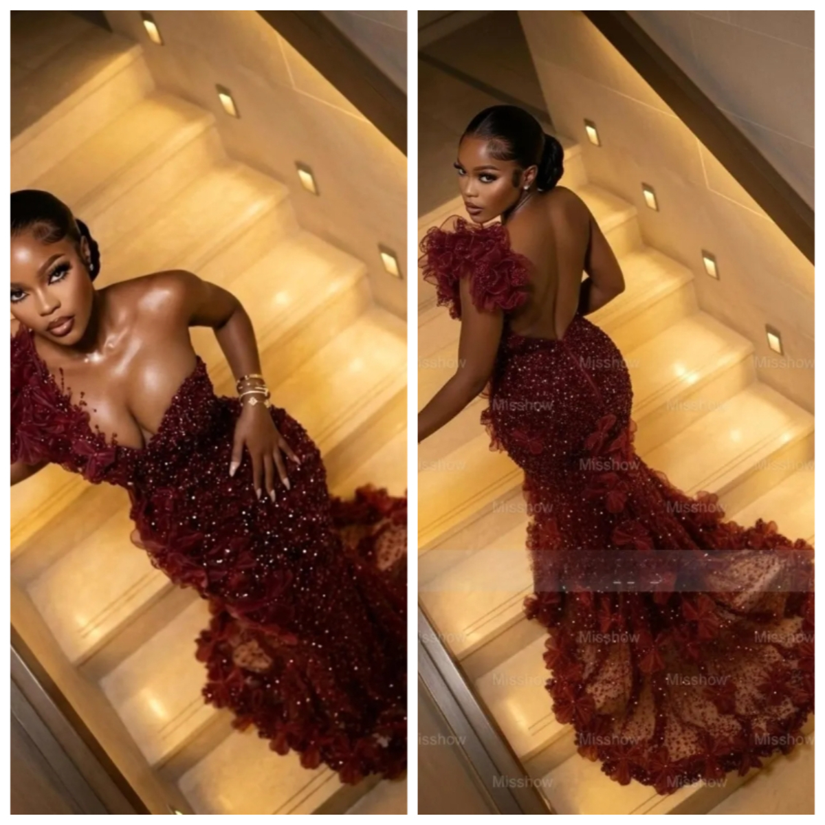 Elegant Burgundy Prom Dresses For Black Girls 2026 Luxury One Shoulder Mermaid Sequins Beads Formal Evening Gala Dress Customized BC220490204