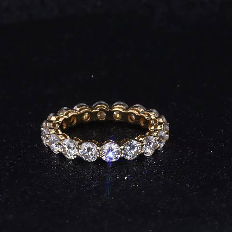 18k Gold Ring Yellow Color Full Eternity Round Shape Moissanite Jewelry Rings