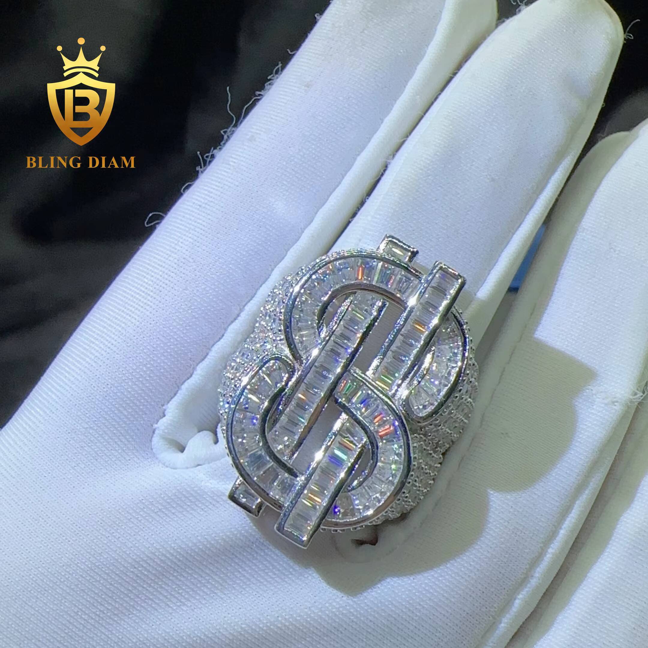 Pass Diamond Tester 925 Sterling Silver Iced Out Hip Hop Ring VVS Moissanite Diamond Us Dollars Rings for Men and Women