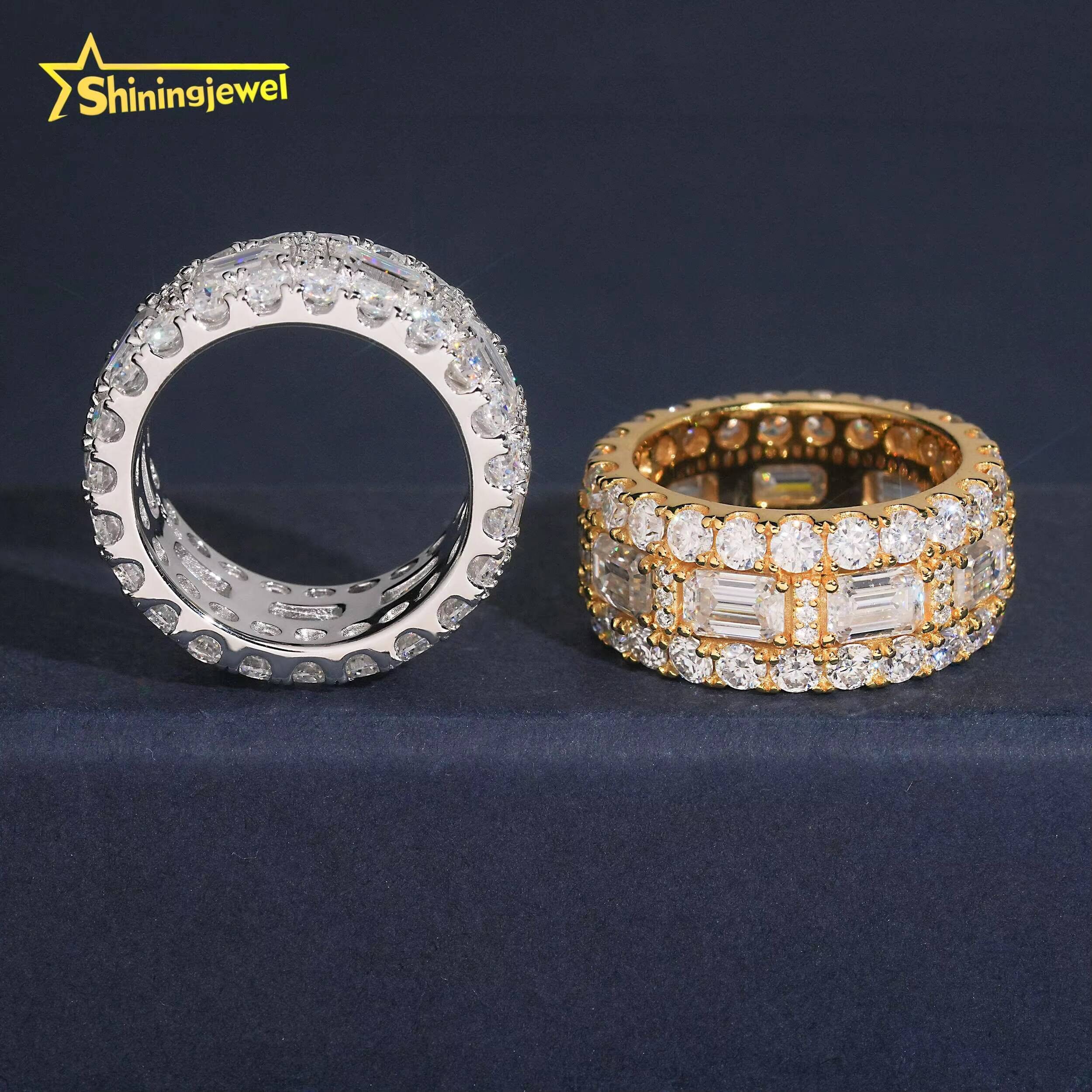 Gold Plated Men Wedding Rings Fine Jewelry 925 Silver Iced Out VVS Moissanite Ring GRA Certificated Eternity Band