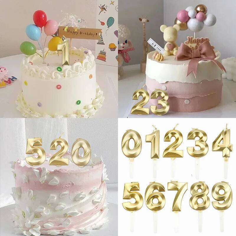 1PCS Digital Candle 0-9 Gold 3D Birthday Anniversary Commemorative Wedding Cake Decoration Party Atmosphere Photo Prop S260204