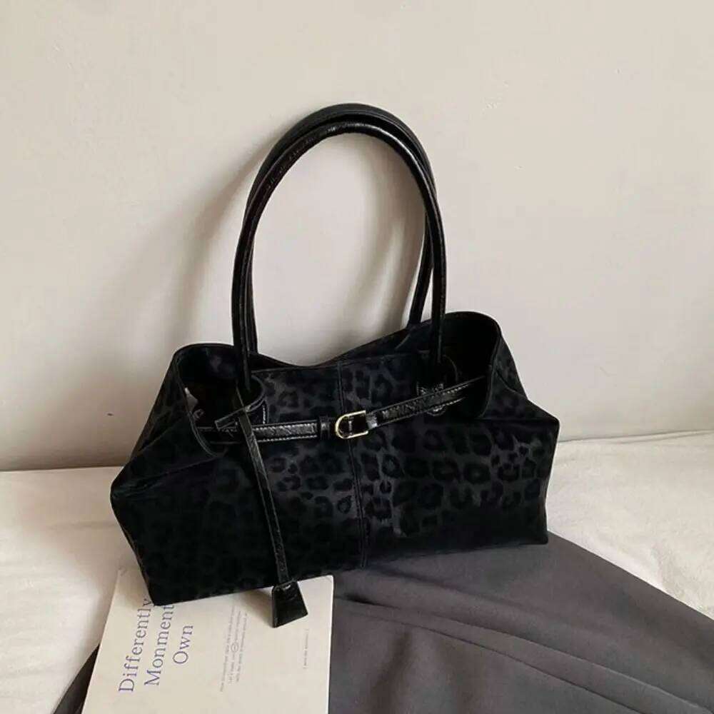 Korean Hasp Closure Shoulder Solid Color PU Leather Leopard Print Handbag Bohemian Style Tote Bag Underarm Packs Women C260204